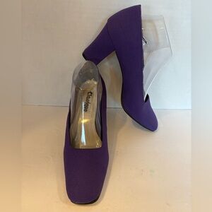 Classique purple fabric block heel pumps shoes size 9.5